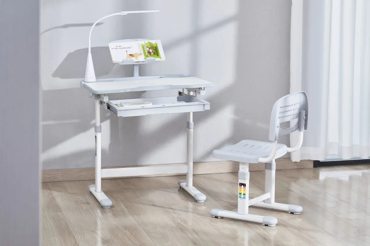 FunDesk Bellissima Gray - Adjustable desk with chair